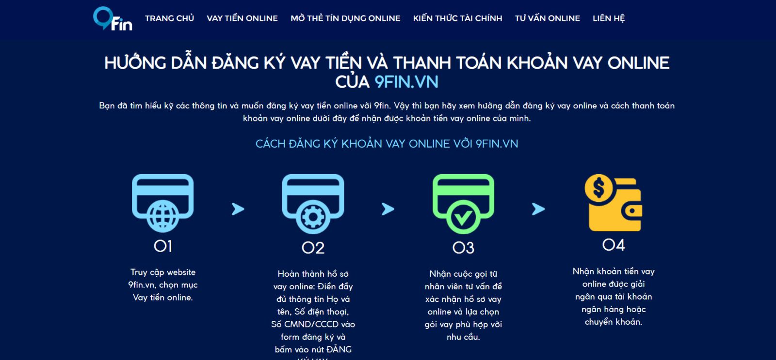 Quy trình đăng ký vay online 9Fin chi tiết