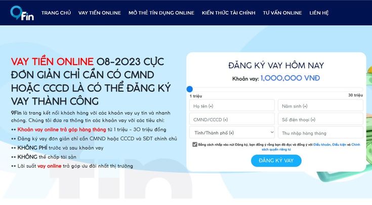 Trải nghiệm quy trình vay tiền online tại website 9FIN